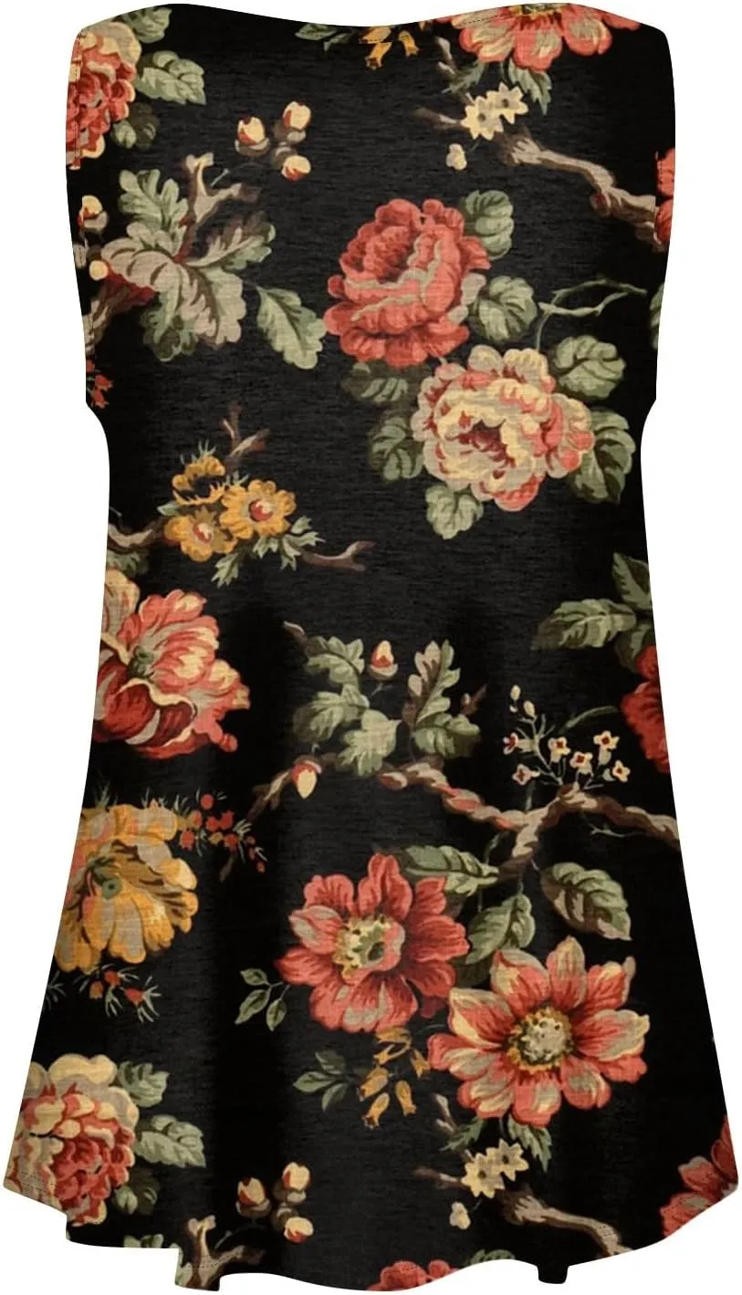 Womens Sleeveless Summer Tank Top Oversized Trendy Crew Neck Tunic Tops Comfy Loose Fit Print Soft Tank Tops