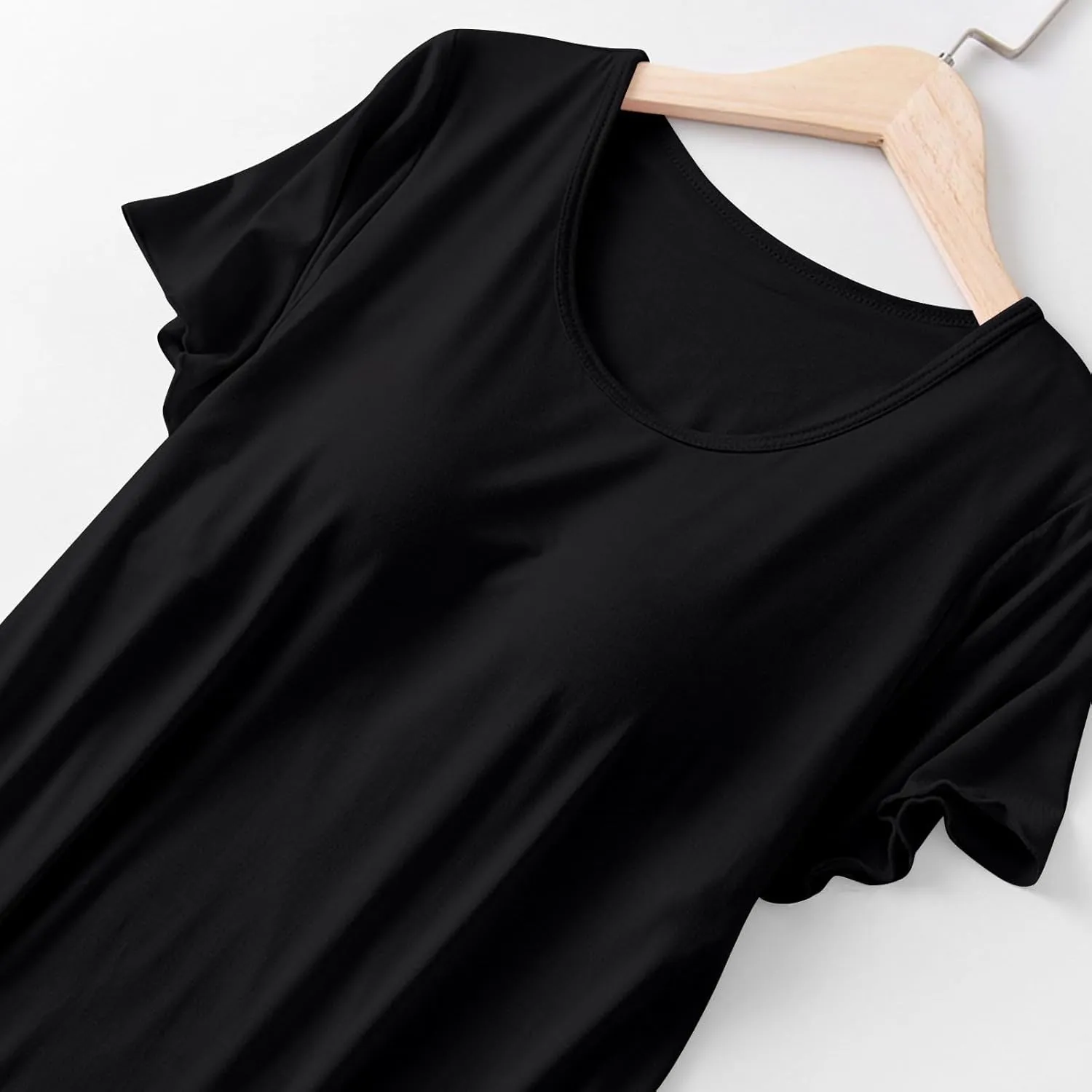 Womens Soft Nightgown Short Sleeve Nightshirt with Built in Bra Solid Sleepwear Comfy Loungewear Pajamas
