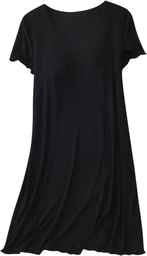 Womens Soft Nightgown Short Sleeve Nightshirt with Built in Bra Solid Sleepwear Comfy Loungewear Pajamas