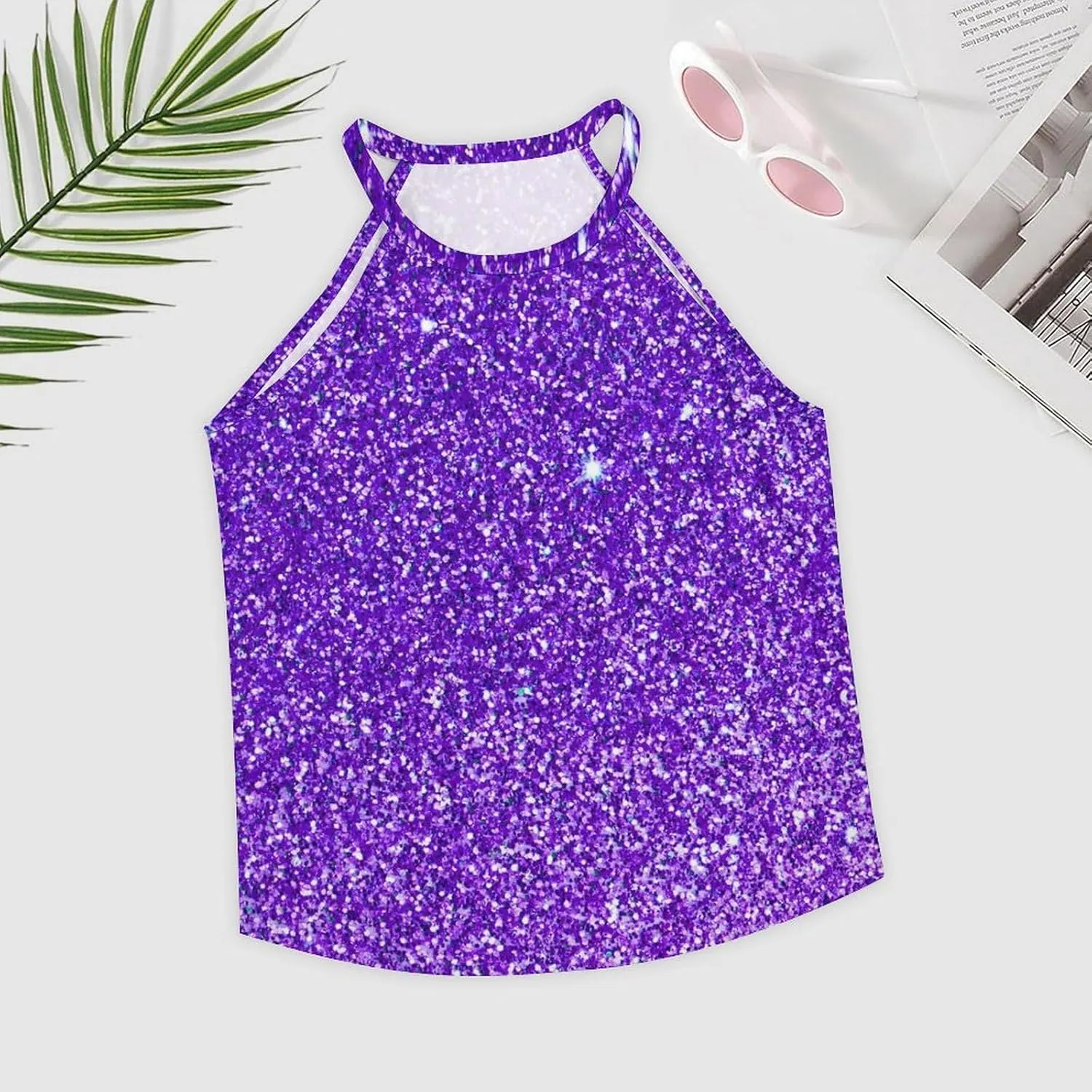Women's Soft Summer Tank Tops, Sleeveless High Neck Camisoles with Flowy Halter Straps