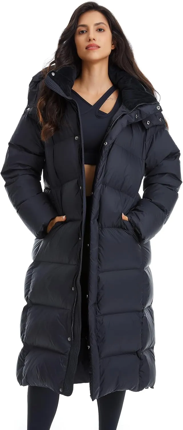 Women's Winter Water-Resistant Thickened Knee Length Lightness Hooded Down Jacket Long Puffer Coat Ski Suits
