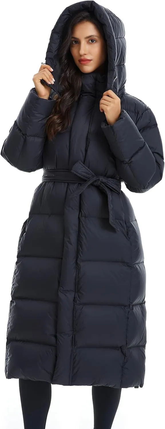 Women's Winter Water-Resistant Thickened Knee Length Lightness Hooded Down Jacket Long Puffer Coat Ski Suits