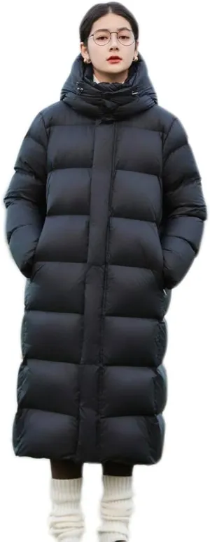 Women's Winter Water-Resistant Thickened Knee Length Lightness Hooded Down Jacket Long Puffer Coat Ski Suits