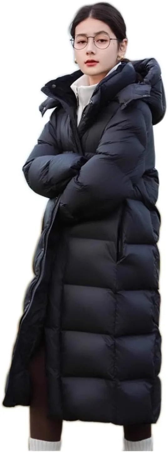 Women's Winter Water-Resistant Thickened Knee Length Lightness Hooded Down Jacket Long Puffer Coat Ski Suits