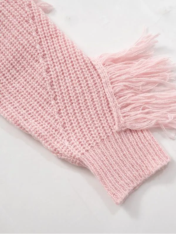 Wool Solid Color Tassel Cropped Sweater