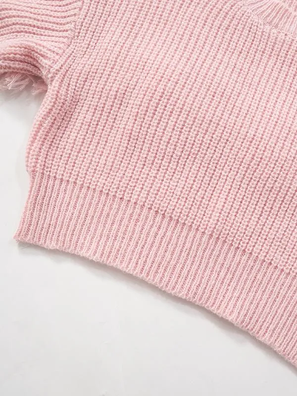 Wool Solid Color Tassel Cropped Sweater
