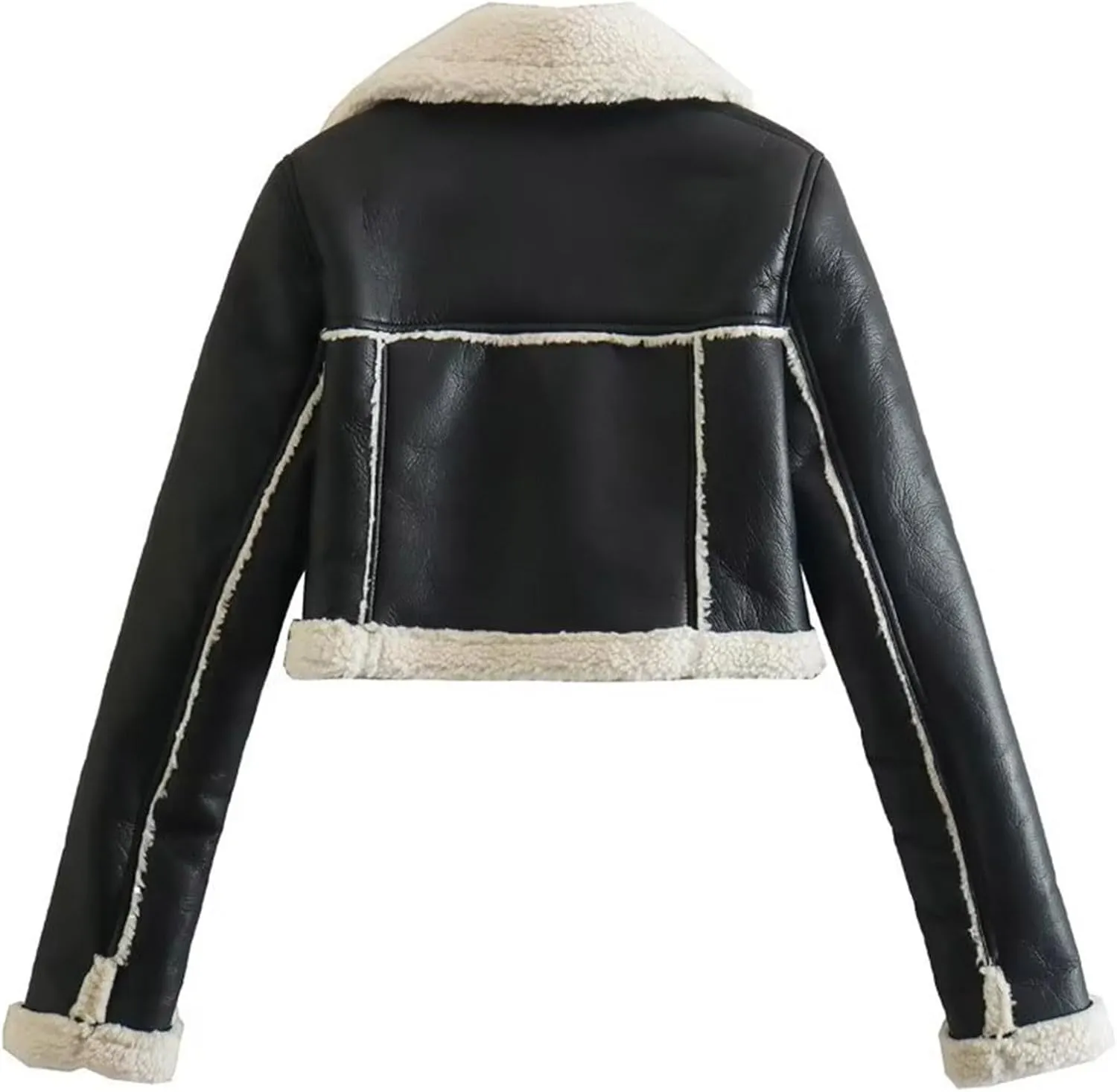 XUNRYAN Womens Faux Shearling Sherpa Faux-Leather Jackets Thick Fleece Lined Lapel Zipper Bomber Aviator Coat Winter Clothes