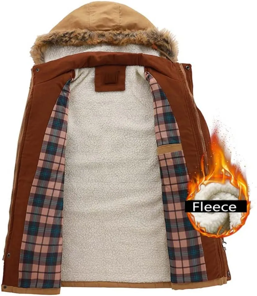 Youllyuu Men Jacket Winter Parka Hooded Windbreaker Cotton Padded Thick Coat Slim Fit Fleece Jacket