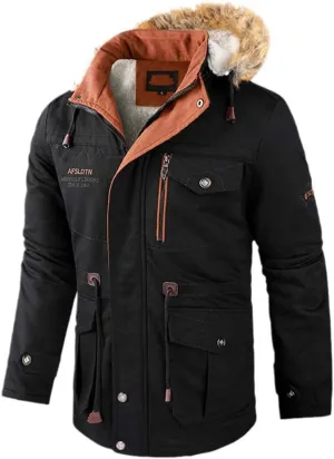 Youllyuu Men Jacket Winter Parka Hooded Windbreaker Cotton Padded Thick Coat Slim Fit Fleece Jacket