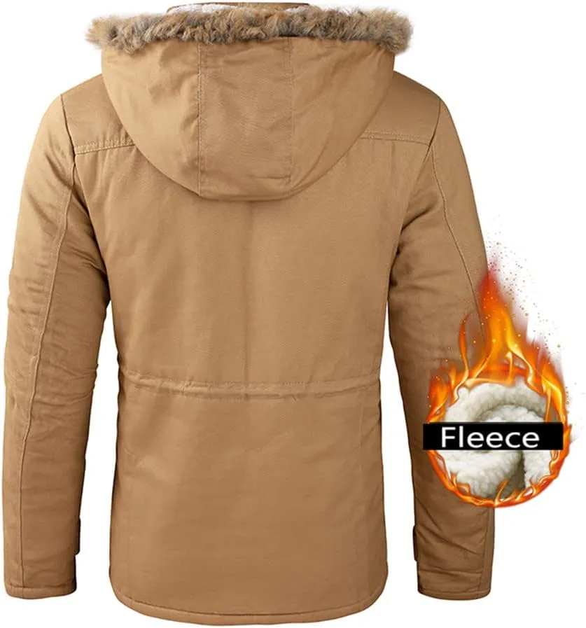Youllyuu Men Jacket Winter Parka Hooded Windbreaker Cotton Padded Thick Coat Slim Fit Fleece Jacket